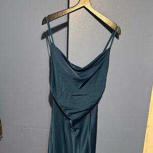 Elegant Teal Spaghetti Strap Midi Dress